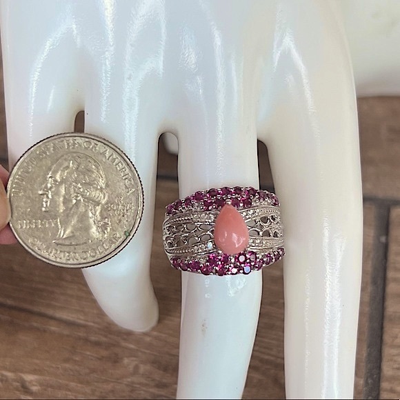 Oregon Peach Opal Rhodolite Garnet Zircon Sterling Silver Ring - Picture 14 of 15